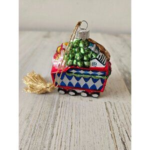 Waterford Marquis train tender car glass ornament toys Xmas tree blue gold silve